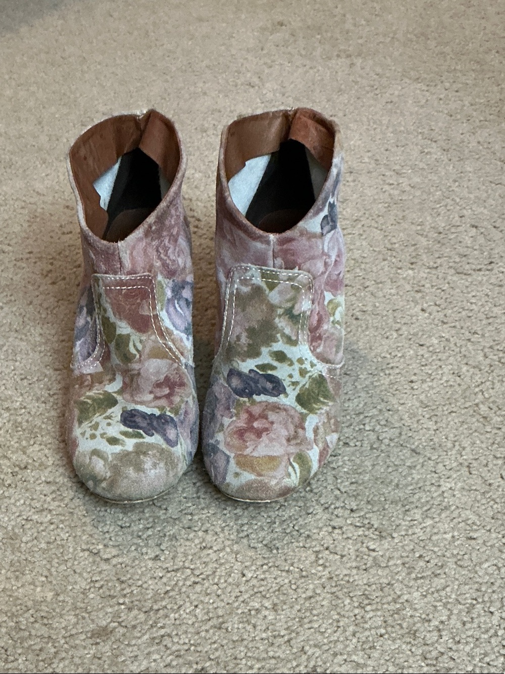 Floral Print Heeled Ankle Boots in Pink and Cream